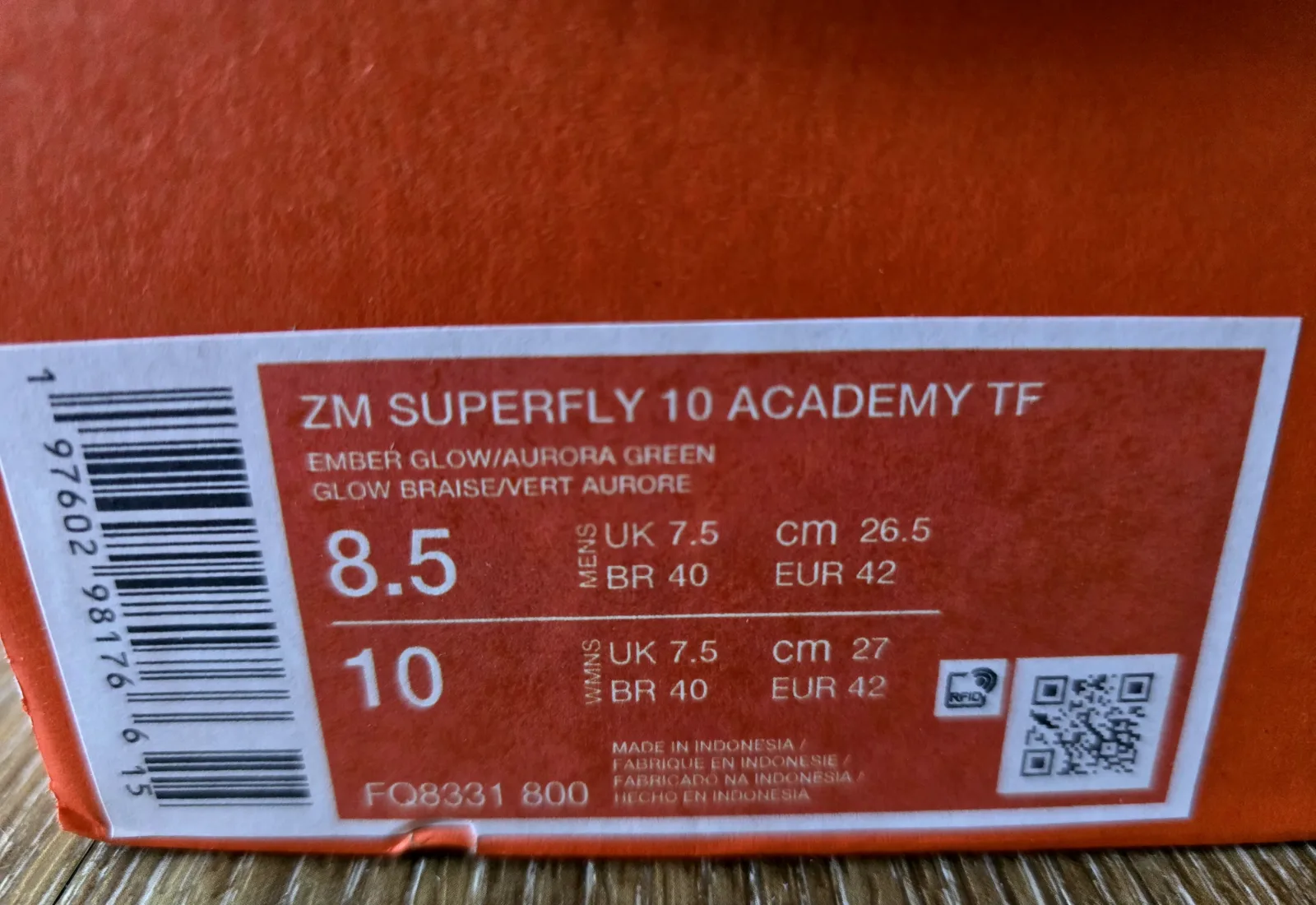 NIKE AIR ZOOM MERCURIAL SUPERFLY 10 ACADEMY TF 8