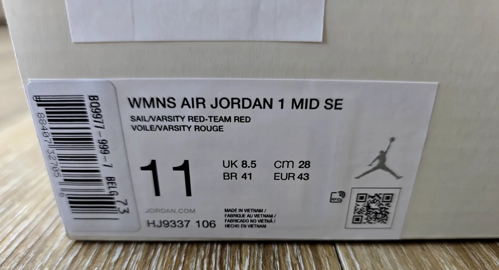 AIR JORDAN I MID SE "RED CRACKED LEATHER" WMNS 9
