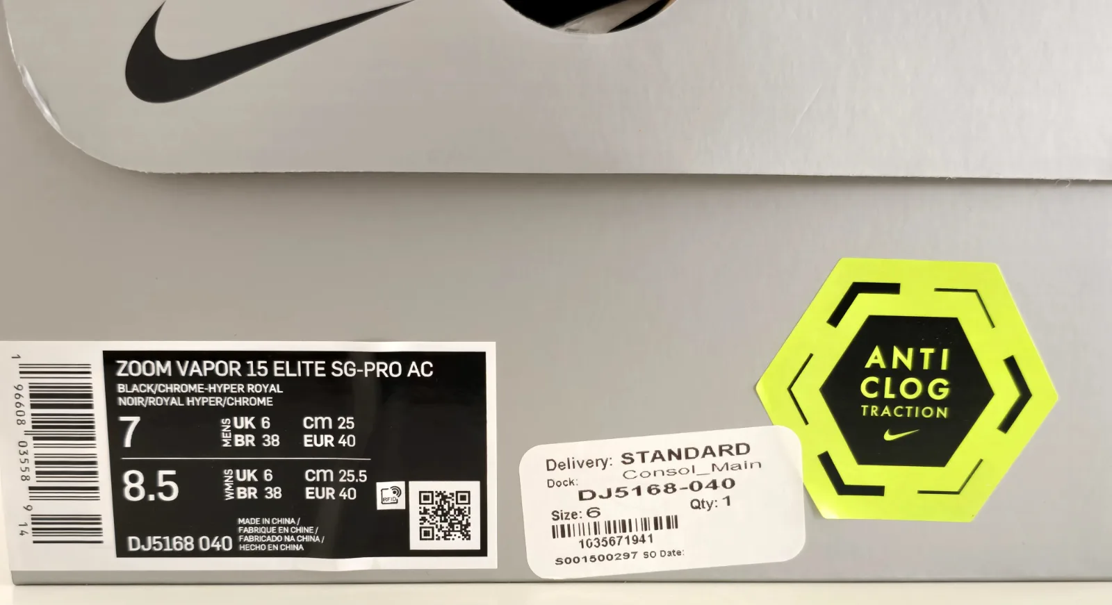 NIKE AIR ZOOM MERCURIAL VAPOR 15 ELITE SG-PRO AC 9