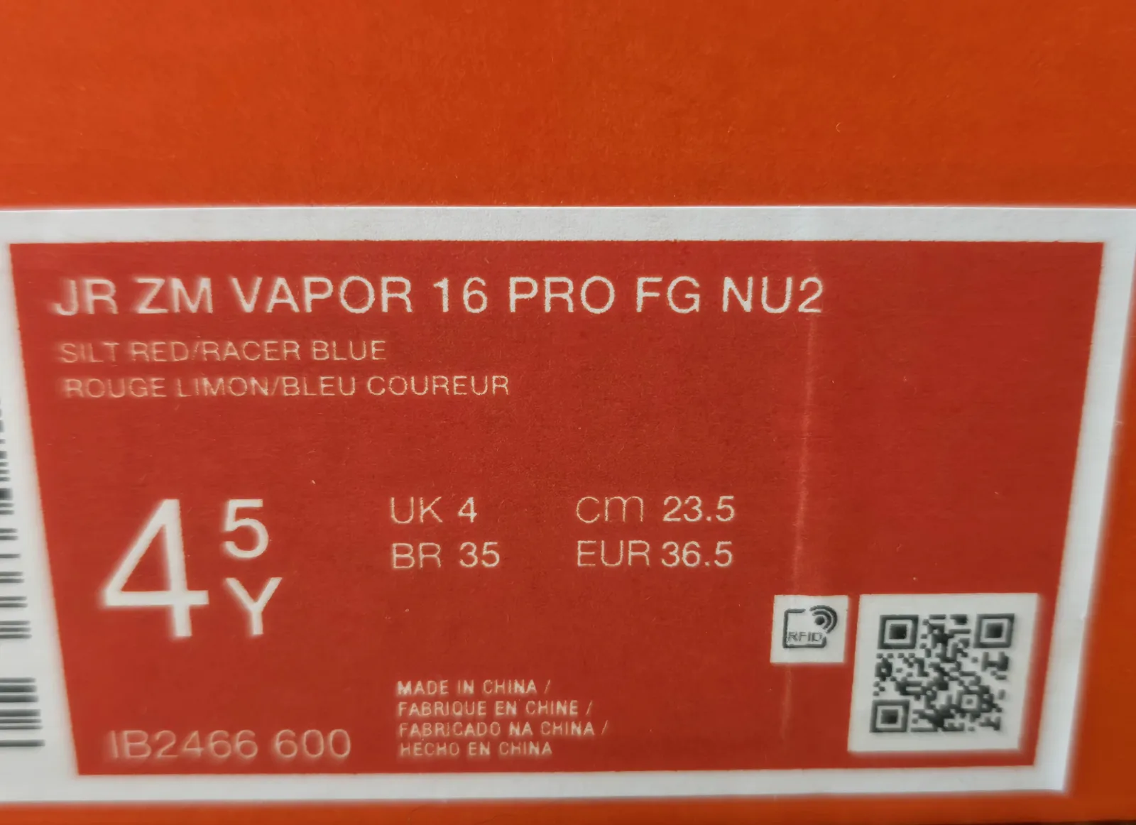 NIKE ZOOM MERCURIAL VAPOR 16 PRO JR FG UNITED 9