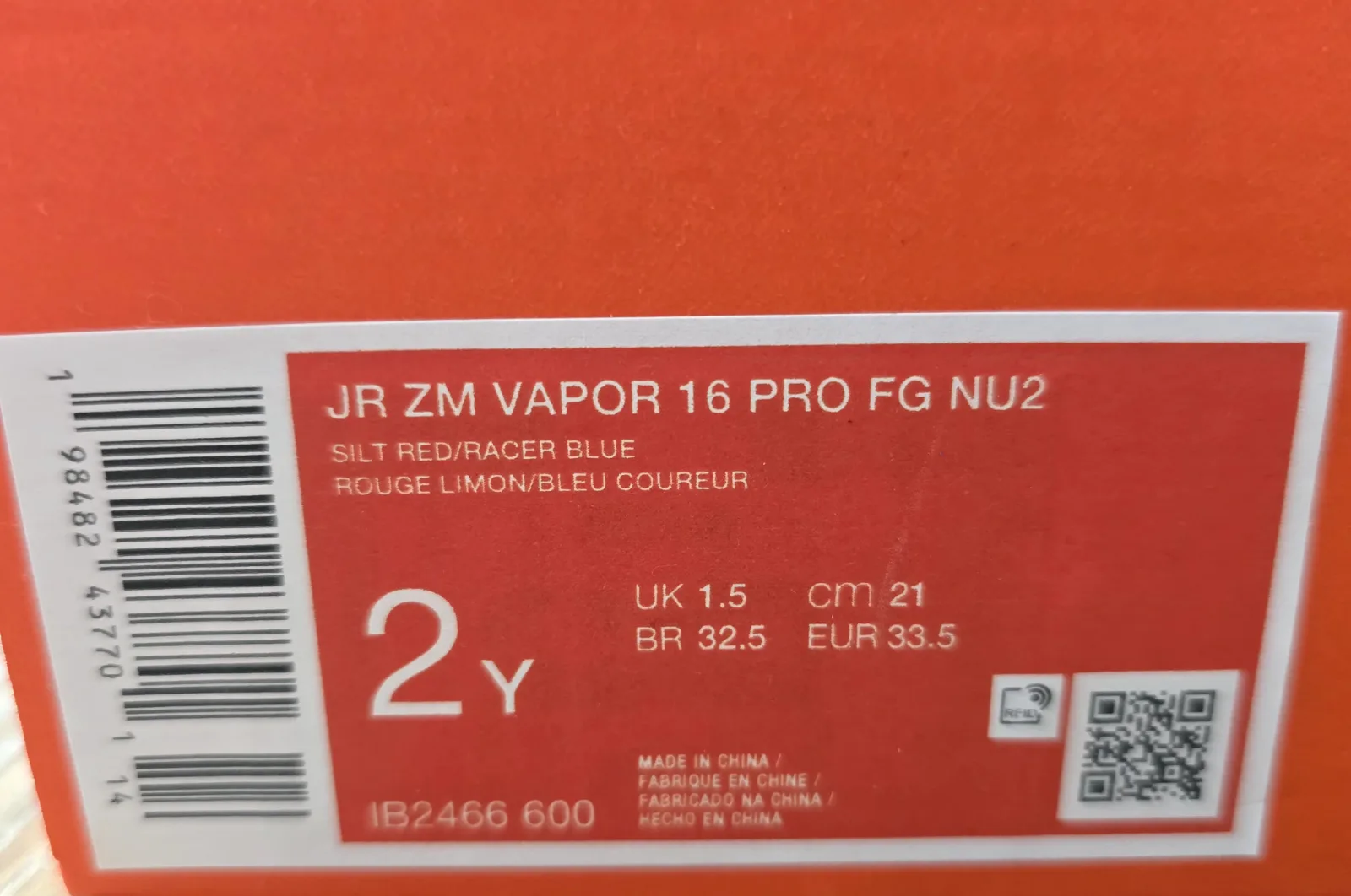 NIKE ZOOM MERCURIAL VAPOR 16 PRO JR FG UNITED 9